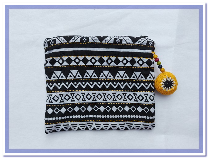 Printed Clutch with Crochet Tassle